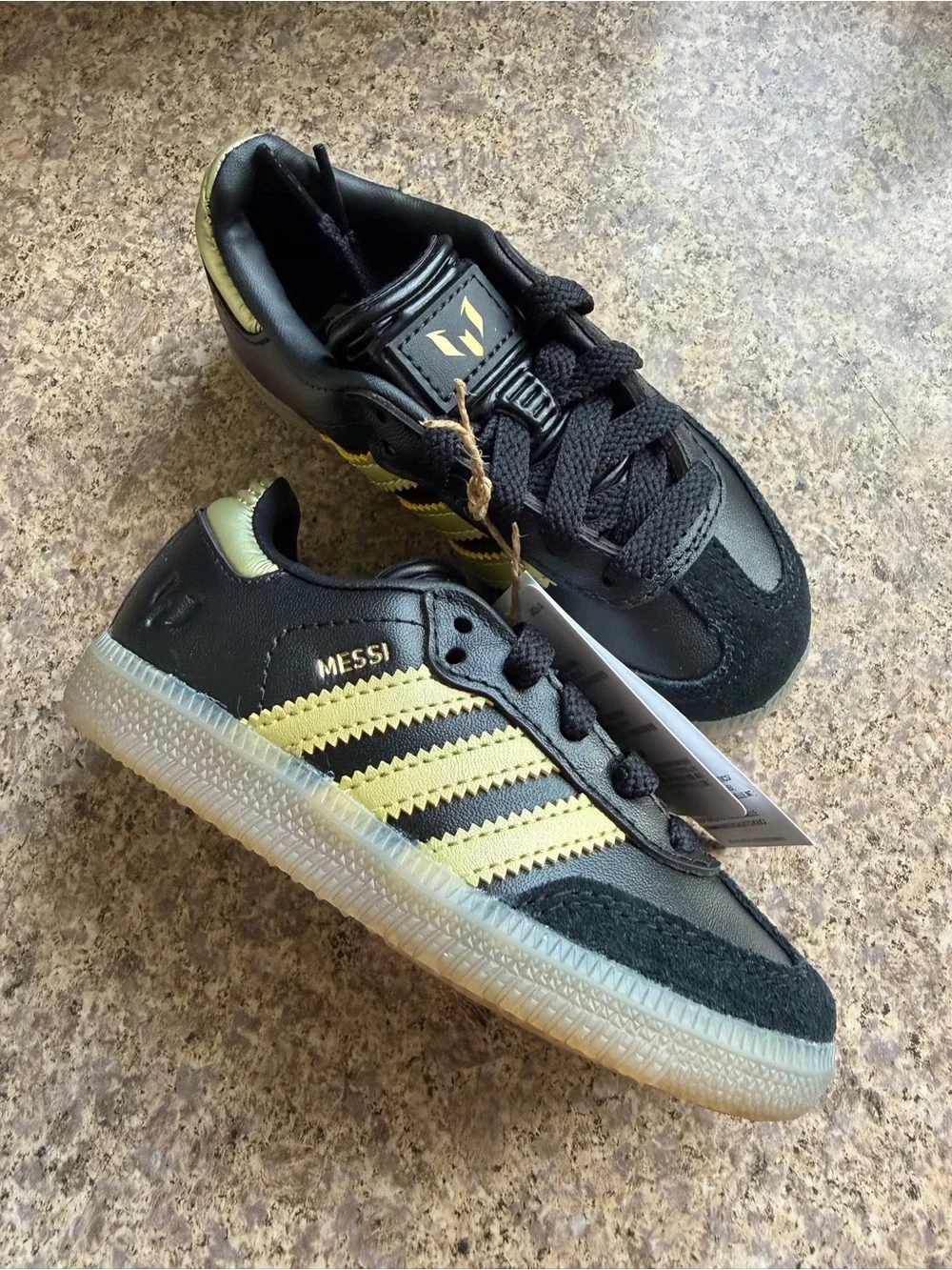 adidas Kids Black and Pale Yellow Messi Sneakers